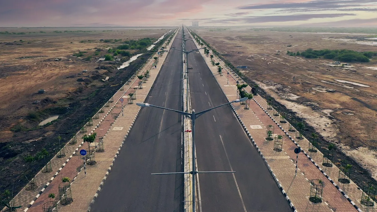 Street-lit arterial road in the Dholera Activation Area