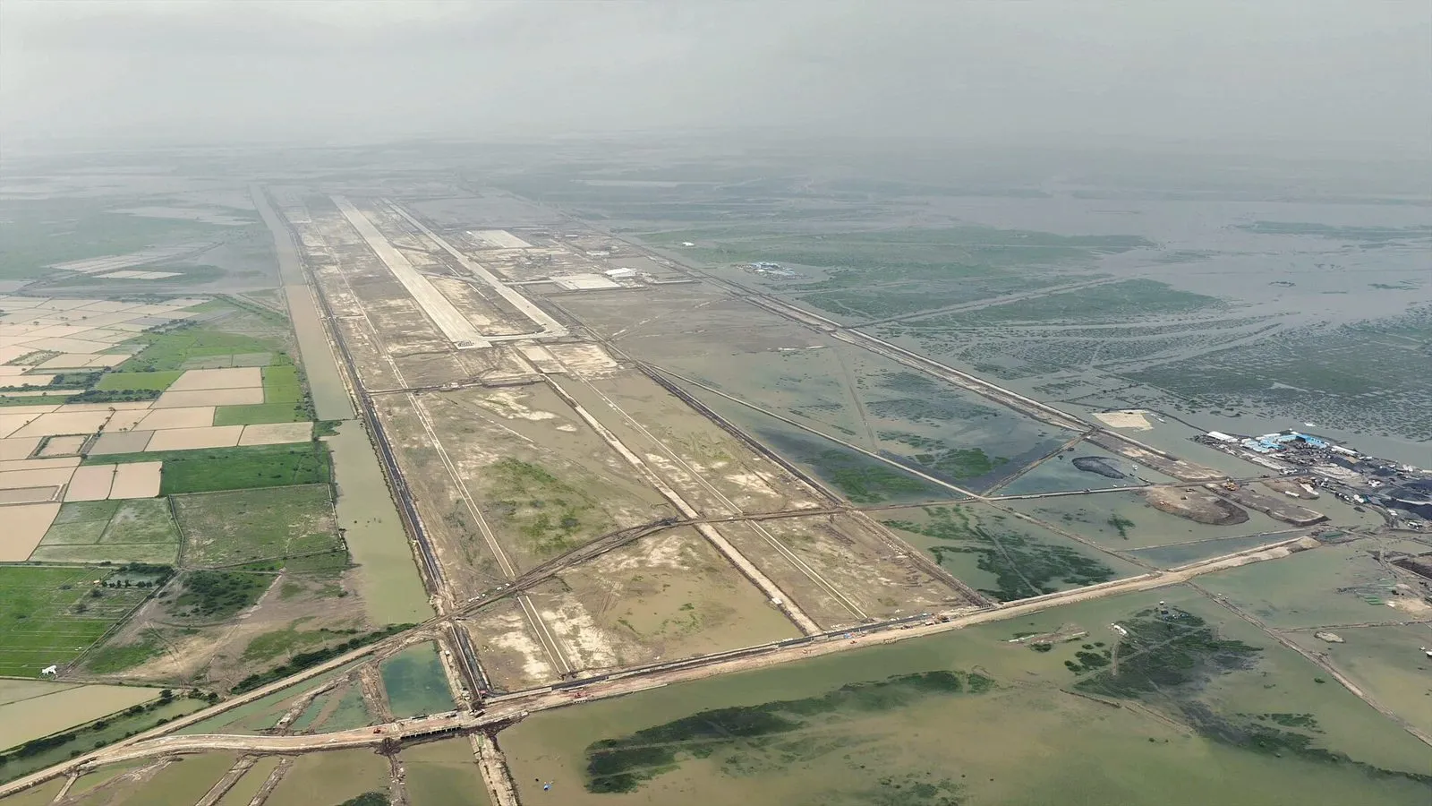 Aerial progress view of Dholera International Airport Phase 1